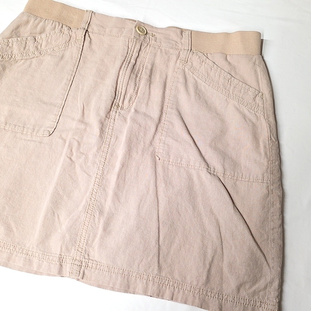 Croft & Barrow Skort Womens 12 Tan Linen Blend Elastic Back Utility Mini Skirt